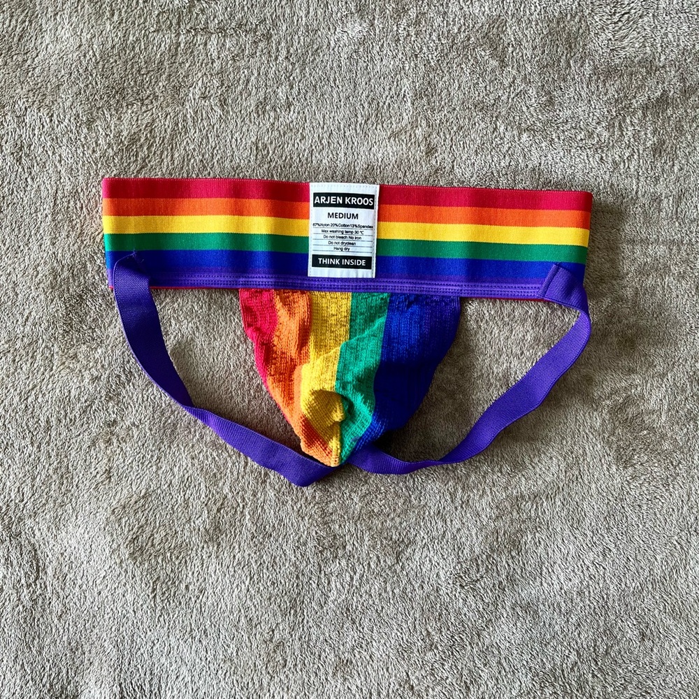 Rainbow Jockstrap - Purple Trim, Medium, new